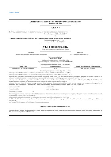 Miniature YETI Holdings
 10-K Rapport annuel 2019