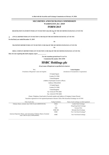 Thumbnail HSBC 20-F Annual Report 2019