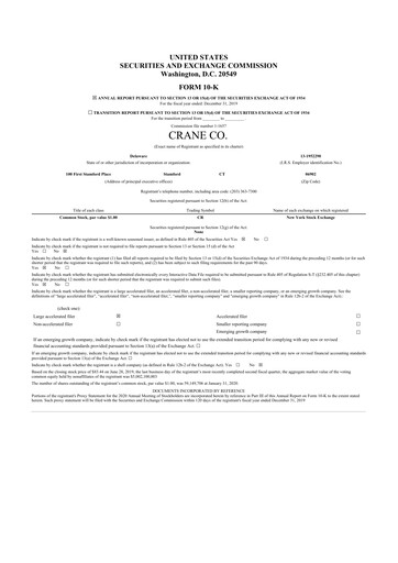 Vorschaubild Crane NXT 10-K Jahresbericht 2019