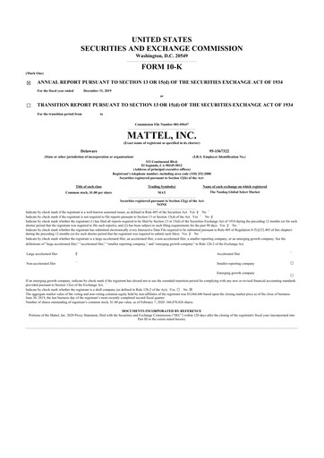 Thumbnail Mattel
 10-K Annual Report 2019