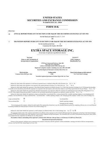 Thumbnail Extra Space Storage
 10-K Annual Report 2019