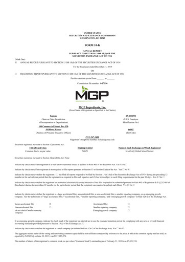 Thumbnail MGP Ingredients 10-K Annual Report 2019