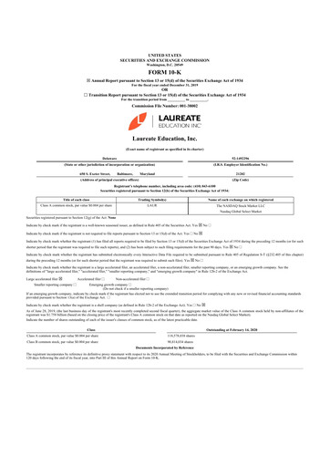 Miniature Laureate Education
 10-K Rapport annuel 2019