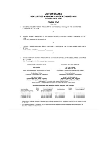 Thumbnail Rio Tinto 20-F Annual Report 2019