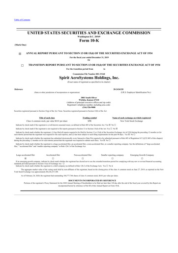 Thumbnail Spirit AeroSystems 10-K Annual Report 2019