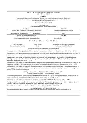 Thumbnail First Bancorp
 10-K Annual Report 2019