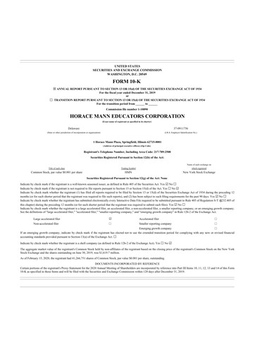 Thumbnail Horace Mann Educators 10-K Annual Report 2019