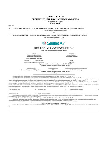 Thumbnail Sealed Air
 10-K Annual Report 2019