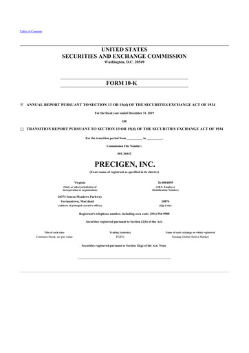 Miniature Precigen 10-K Rapport annuel 2019