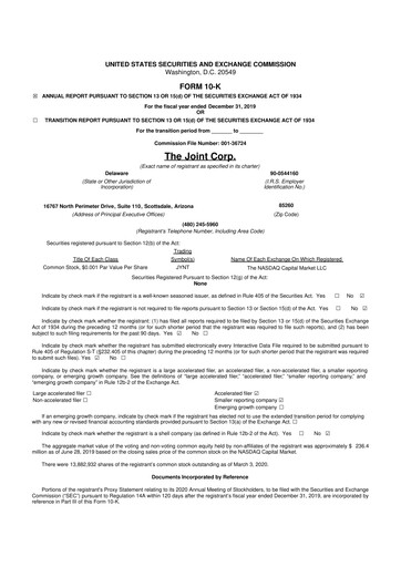 Thumbnail The Joint Corp. 10-K Annual Report 2019