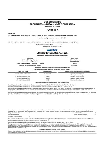 Thumbnail Baxter 10-K Annual Report 2019