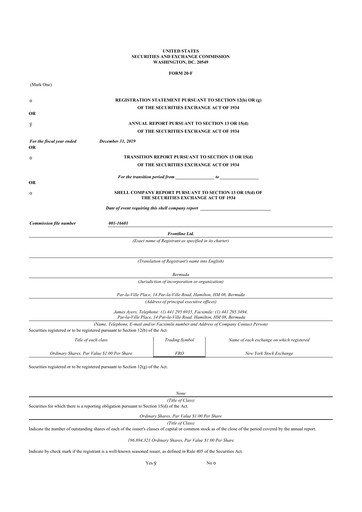 Thumbnail Frontline 20-F Annual Report 2019