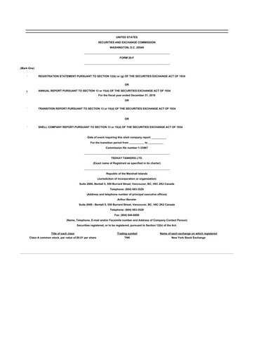 Thumbnail Teekay Tankers 20-F Annual Report 2019