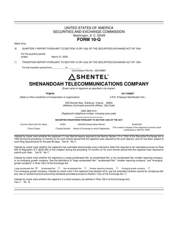 Thumbnail Shentel 10-Q Quarterly Report FY2020 