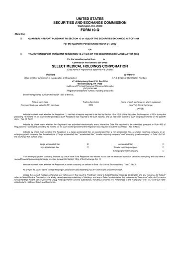 Miniature Select Medical Holdings 10-Q Rapport trimestriel 2020 