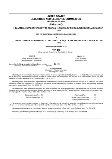 Thumbnail Aon 10-Q Quarterly Report FY2020 