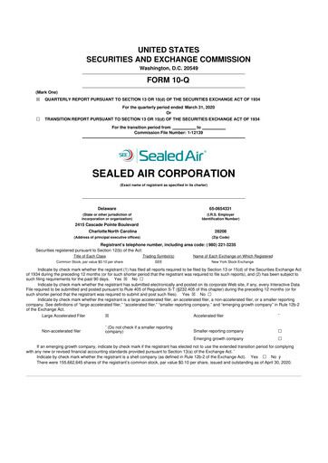 Miniature Sealed Air
 10-Q Rapport trimestriel 2020 