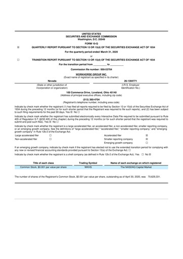 Thumbnail Workhorse Group
 10-Q Quarterly Report FY2020 