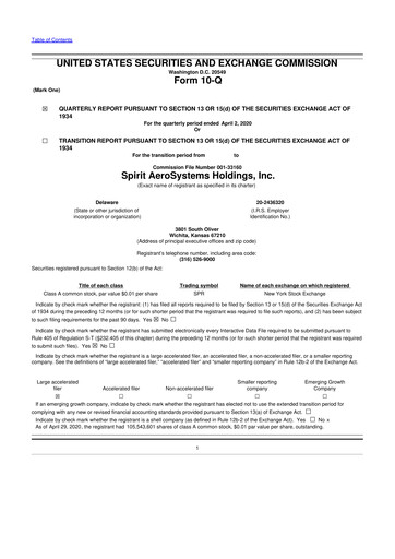 Thumbnail Spirit AeroSystems 10-Q Quarterly Report FY2020 