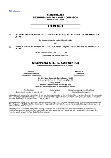 Thumbnail Chesapeake Utilities
 10-Q Quarterly Report FY2020 