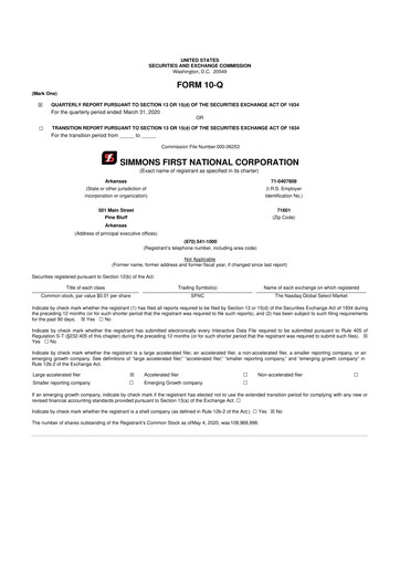 Thumbnail Simmons First National 10-Q Quarterly Report FY2020 