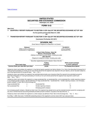 Vorschaubild Ocugen 10-Q Quartalsbericht 2020 