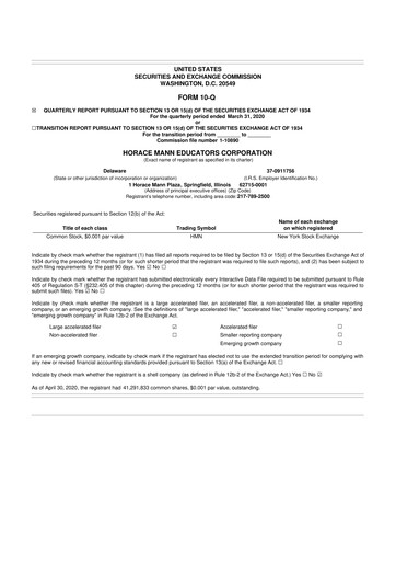 Thumbnail Horace Mann Educators 10-Q Quarterly Report FY2020 