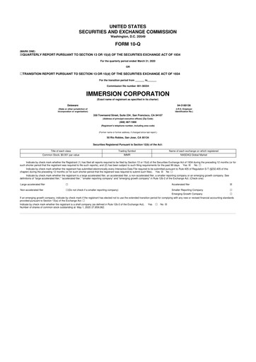 Thumbnail Immersion Corporation
 10-Q Quarterly Report FY2020 