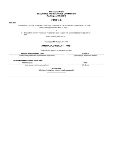Thumbnail Americold 10-Q Quarterly Report FY 