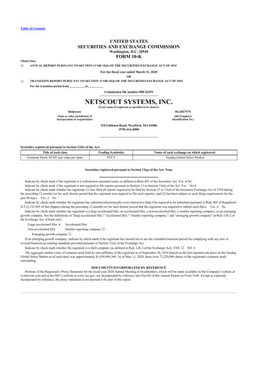 Thumbnail NETSCOUT 10-K Annual Report 2020