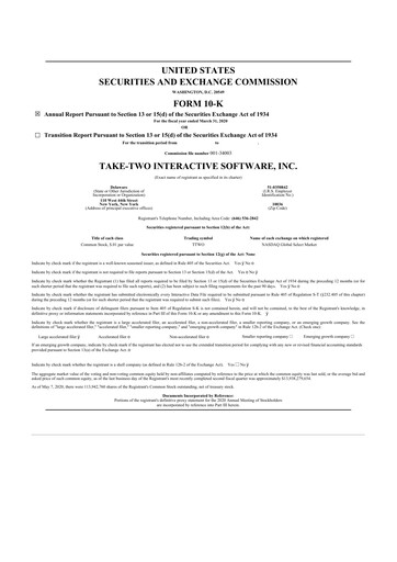 Thumbnail Take-Two Interactive
 10-K Annual Report 2020