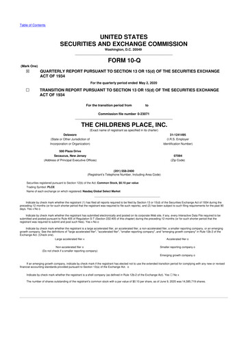 Thumbnail The Children's Place
 10-Q Quarterly Report FY2020 