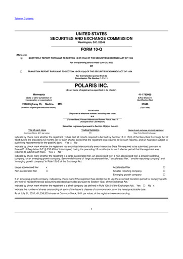 Thumbnail Polaris 10-Q Quarterly Report FY2020 