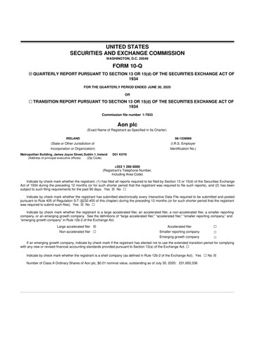 Thumbnail Aon 10-Q Quarterly Report FY2020 