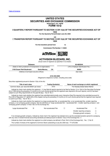 Thumbnail Activision Blizzard 10-Q Quarterly Report FY2020 