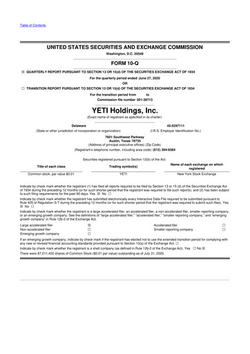 Thumbnail YETI Holdings
 10-Q Quarterly Report FY2020 
