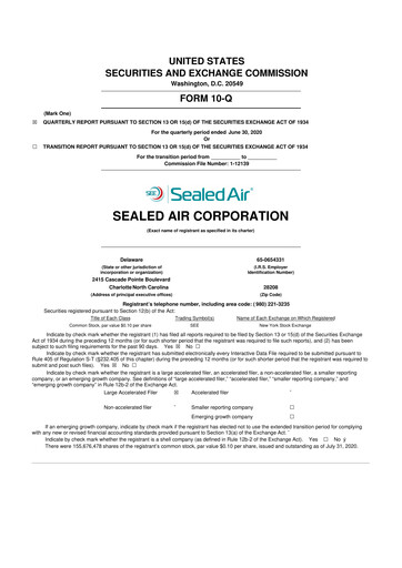 Miniature Sealed Air
 10-Q Rapport trimestriel 2020 