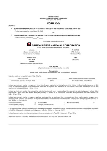 Thumbnail Simmons First National 10-Q Quarterly Report FY2020 