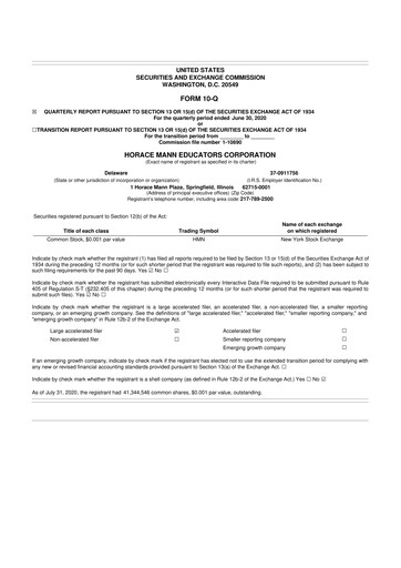 Thumbnail Horace Mann Educators 10-Q Quarterly Report FY2020 