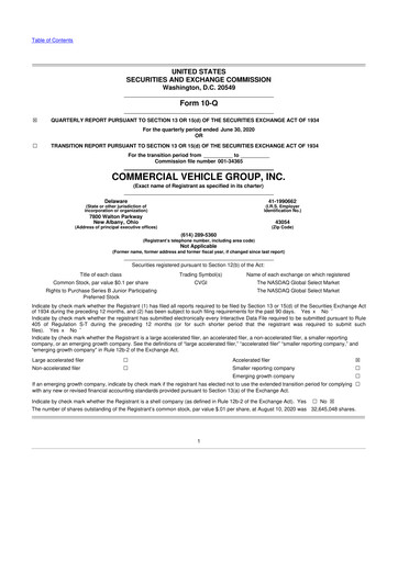 Miniature Commercial Vehicle Group (CVG) 10-Q Rapport trimestriel 2020 