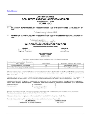 Thumbnail ON Semiconductor 10-Q Quarterly Report FY2020 