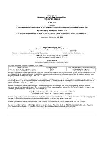 Thumbnail Colony Bankcorp 10-Q Quarterly Report FY2020 