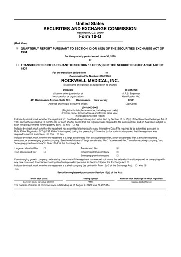 Vorschaubild Rockwell Medical
 10-Q Quartalsbericht  