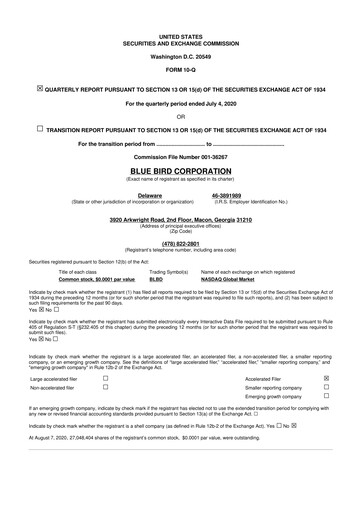 Thumbnail Blue Bird Corporation
 10-Q Quarterly Report FY2020 