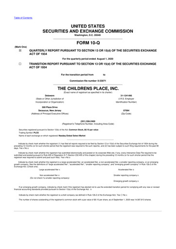 Thumbnail The Children's Place
 10-Q Quarterly Report FY2020 