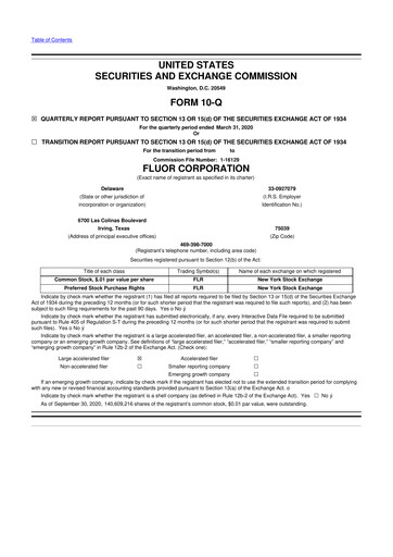 Thumbnail Fluor Corporation
 10-Q Quarterly Report FY2020 