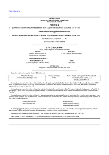 Thumbnail MYR Group 10-Q Quarterly Report FY2020 