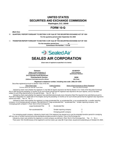 Miniature Sealed Air
 10-Q Rapport trimestriel 2020 