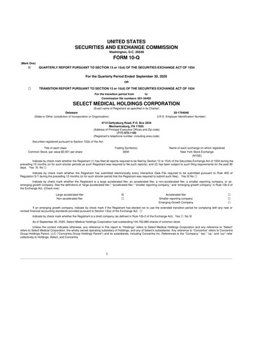 Miniature Select Medical Holdings 10-Q Rapport trimestriel 2020 