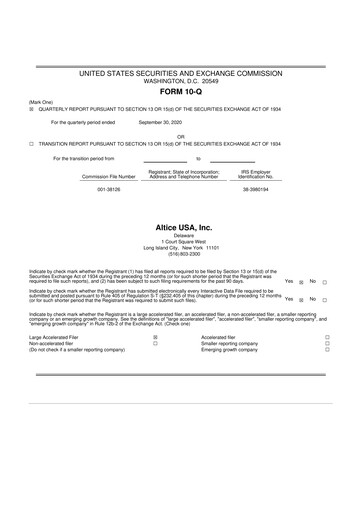 Thumbnail Altice USA
 10-Q Quarterly Report FY2020 